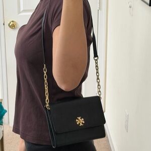 Tory Burch Black Leather Wallet on Chain